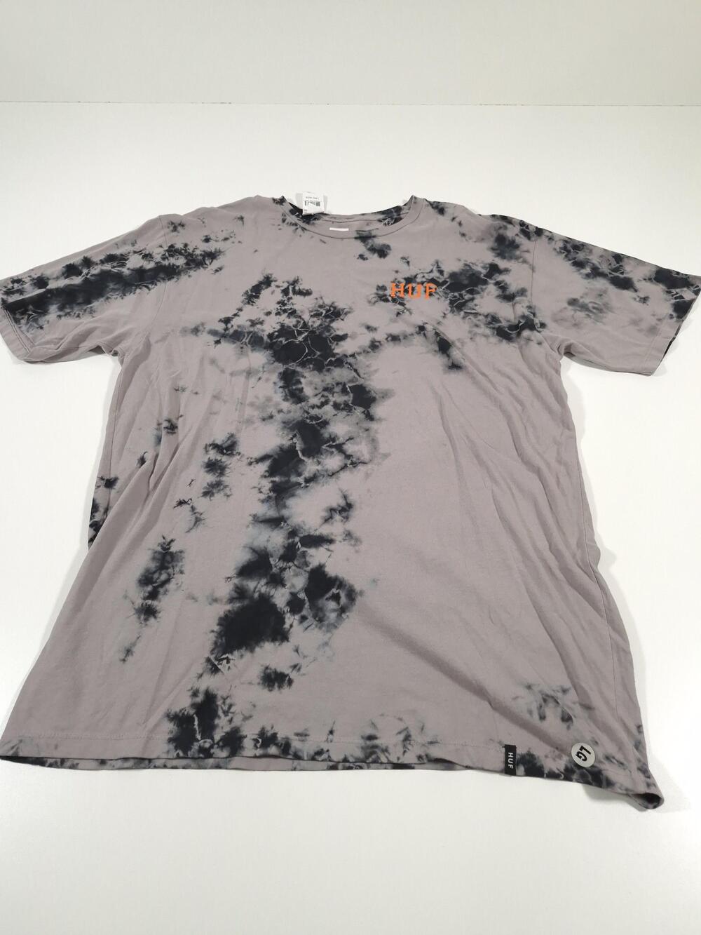 HUF Shirt Mens Large Gray Tie Dye Logo Graphic Tee Streetwear Cotton Tagless